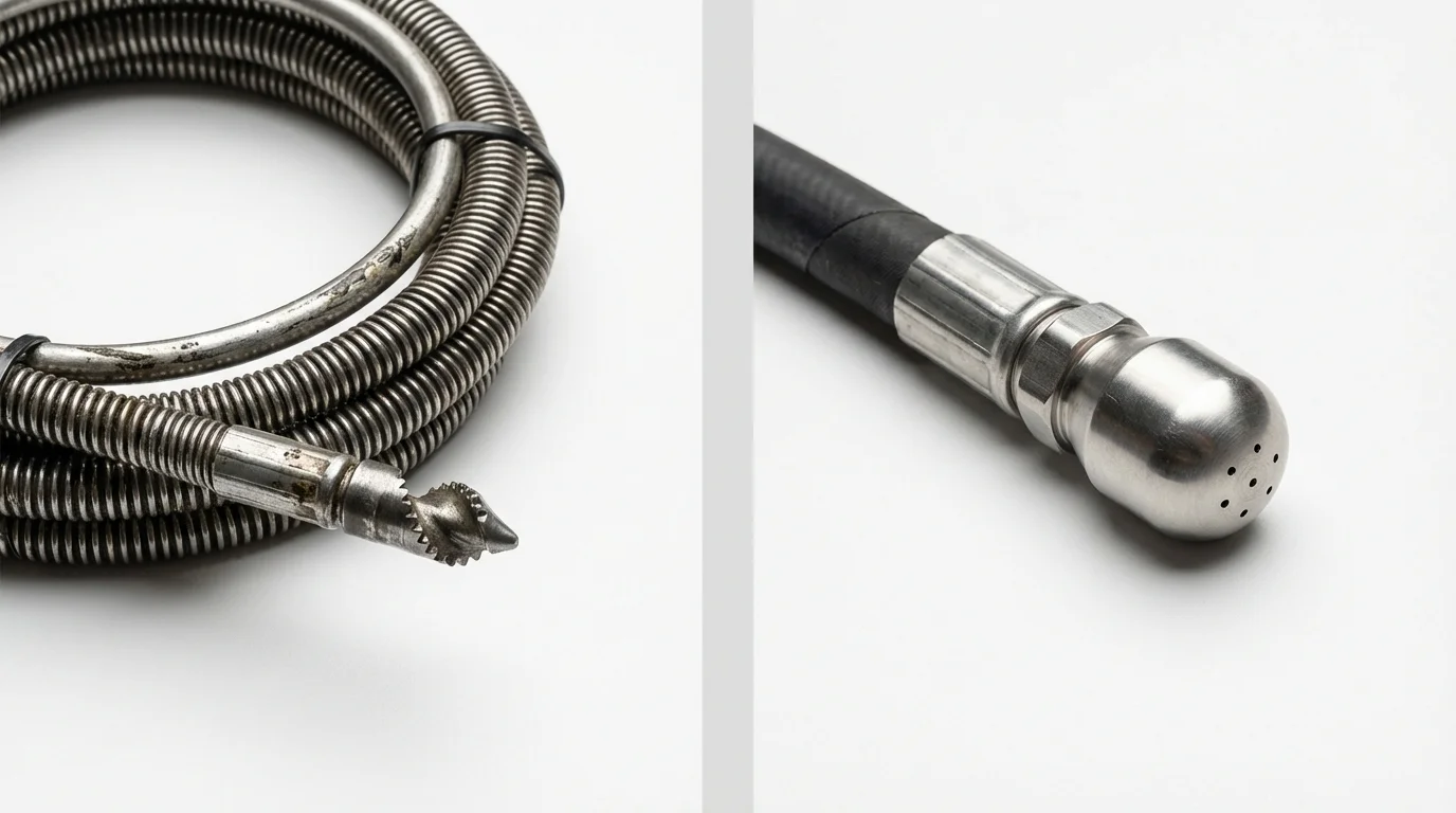 Drain snake cable and hydro jetting nozzle used for drain cleaning in Sussex, VA