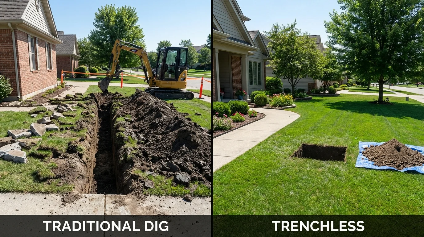 Trenchless sewer repair with minimal yard damage versus traditional excavation in Sussex, VA